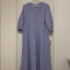 Blue Linen Blend Striped Dress